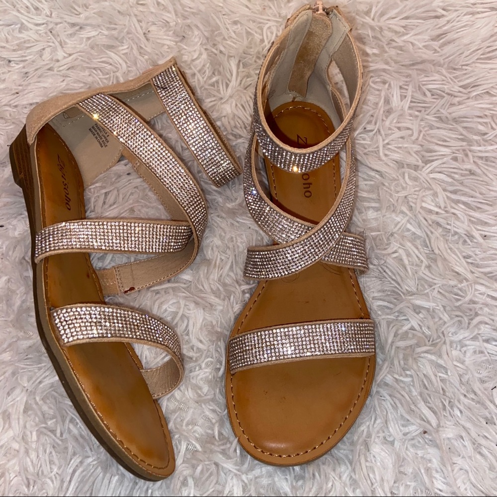 Flashy Rhinestone filled ankle-strapped sandals